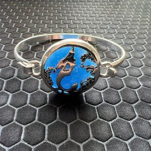 Mermaid Bracelet with Blue Sea Glass 18K White Gold Plated